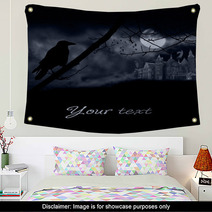Ghosts, Old Gravestones, Moon And Black Raven Wall Art 53906672
