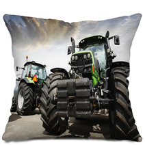 Giant Tractors Set Against A Sunset Sky And Clouds Pillows 67295763