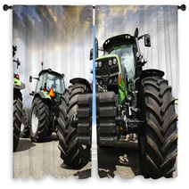 Giant Tractors Set Against A Sunset Sky And Clouds Window Curtains 67295763