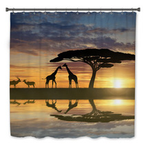 Giraffes With Kudu At Sunset Bath Decor 73819802