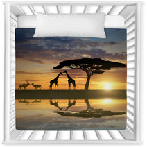 Giraffes With Kudu At Sunset Nursery Decor 73819802
