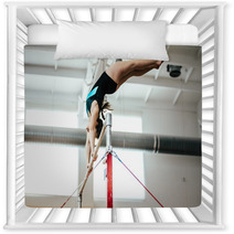 Girl Athlete Gymnast Exercises On Uneven Bars Nursery Decor 136677938