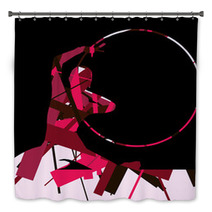 Girl Calisthenics Sport Gymnast Silhouette With Spinning Ring In Abstract Graphic Mosaic Background Illustration Bath Decor 137977750