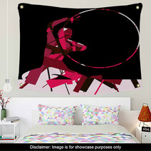 Girl Calisthenics Sport Gymnast Silhouette With Spinning Ring In Abstract Graphic Mosaic Background Illustration Wall Art 137977750