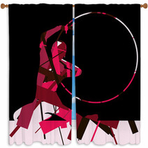 Girl Calisthenics Sport Gymnast Silhouette With Spinning Ring In Abstract Graphic Mosaic Background Illustration Window Curtains 137977750