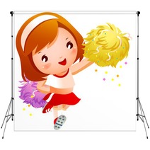 Girl Cheerleader In Uniforms Holding Pom-pom Backdrops 34257370