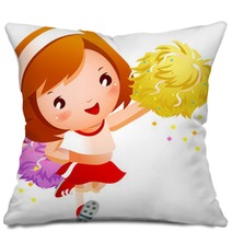 Girl Cheerleader In Uniforms Holding Pom-pom Pillows 34257370