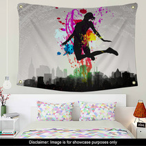 Girl Jumping Over City. Wall Art 31105527
