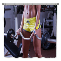 Girl Lifting Weights At Gym Bath Decor 54406388
