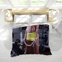 Girl Lifting Weights At Gym Bedding 54406388