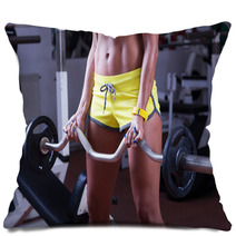 Girl Lifting Weights At Gym Pillows 54406388