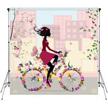 Girl On A Bicycle In The City Backdrops 35266365