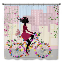 Girl On A Bicycle In The City Bath Decor 35266365