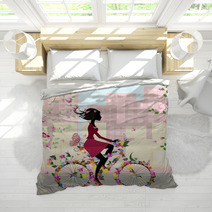Girl On A Bicycle In The City Bedding 35266365