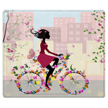 Girl On A Bicycle In The City Rugs 35266365