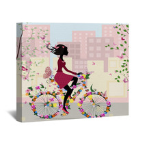 Girl On A Bicycle In The City Wall Art 35266365