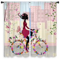 Girl On A Bicycle In The City Window Curtains 35266365