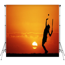 Girl Playing Tennis At Sunset Backdrops 65544966