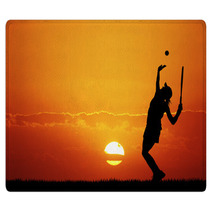 Girl Playing Tennis At Sunset Rugs 65544966