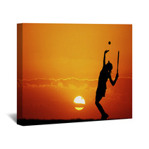 Girl Playing Tennis At Sunset Wall Art 65544966