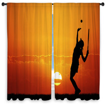 Girl Playing Tennis At Sunset Window Curtains 65544966