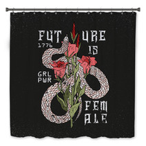 Girl Power Future Is Female Slogan Snake With Rose Rock And Roll Girl Patch Typography Graphic Print Fashion Drawing For T Shirts Vector Stickers Print Patches Vintage Bath Decor 183795252