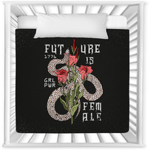 Girl Power Future Is Female Slogan Snake With Rose Rock And Roll Girl Patch Typography Graphic Print Fashion Drawing For T Shirts Vector Stickers Print Patches Vintage Nursery Decor 183795252