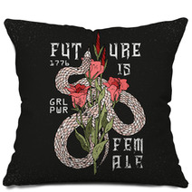 Girl Power Future Is Female Slogan Snake With Rose Rock And Roll Girl Patch Typography Graphic Print Fashion Drawing For T Shirts Vector Stickers Print Patches Vintage Pillows 183795252