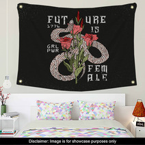 Girl Power Future Is Female Slogan Snake With Rose Rock And Roll Girl Patch Typography Graphic Print Fashion Drawing For T Shirts Vector Stickers Print Patches Vintage Wall Art 183795252