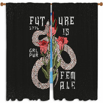 Girl Power Future Is Female Slogan Snake With Rose Rock And Roll Girl Patch Typography Graphic Print Fashion Drawing For T Shirts Vector Stickers Print Patches Vintage Window Curtains 183795252
