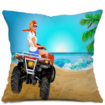 Girl Riding Quad In Africa Pillows 13064397