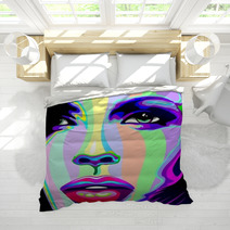 Girl's Portrait Psychedelic Rainbow-Viso Ragazza Psychedelico Bedding 47472429