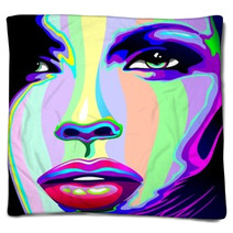 Girl's Portrait Psychedelic Rainbow-Viso Ragazza Psychedelico Blankets 47472429