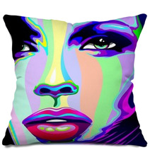 Girl's Portrait Psychedelic Rainbow-Viso Ragazza Psychedelico Pillows 47472429
