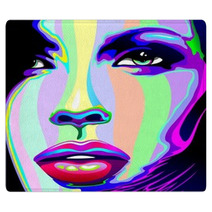 Girl's Portrait Psychedelic Rainbow-Viso Ragazza Psychedelico Rugs 47472429