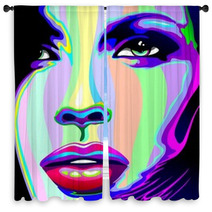 Girl's Portrait Psychedelic Rainbow-Viso Ragazza Psychedelico Window Curtains 47472429