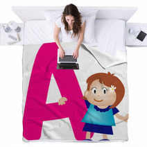 Girl With Alphabet Letter A Blankets 7489831