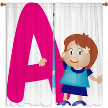Girl With Alphabet Letter A Window Curtains 7489831
