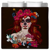 Girl With Sugar Skull Day Of The Dead Bedding 59840184