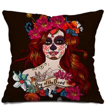 Girl With Sugar Skull Day Of The Dead Pillows 59840184