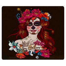 Girl With Sugar Skull Day Of The Dead Rugs 59840184