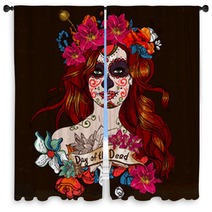 Girl With Sugar Skull Day Of The Dead Window Curtains 59840184