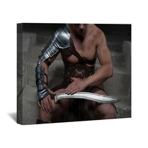 Gladiator In Armour Sitting On Steps Of Ancient Temple Looking A Wall Art 68135059