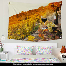 Glass Of Red Wine On The Terrace Vineyard In Lavaux Region, Swit Wall Art 50713543
