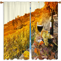 Glass Of Red Wine On The Terrace Vineyard In Lavaux Region, Swit Window Curtains 50713543
