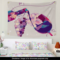 Glass Of Red Wine With Grape Made Of Triangles Wall Art 66582974