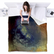 Glass Yin Yang Symbol On Abstract Background Blankets 45907441