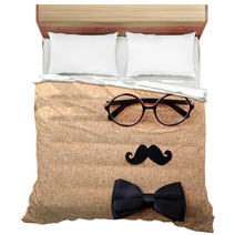 Glasses, Mustache And Bow Tie Forming Man Face Bedding 68471102