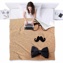 Glasses, Mustache And Bow Tie Forming Man Face Blankets 68471102