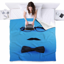 Glasses, Mustache And Bow Tie Forming Man Face Blankets 68471125